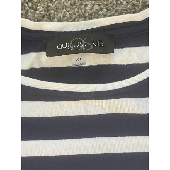 August Silk Striped Tee with Floral Embroidery Ruffled Sleeve - Picture 7 of 10